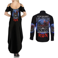 If I'm Too Quiet And Smiling America Skull Wings Couples Matching Summer Maxi Dress and Long Sleeve Button Shirt - Wonder Print Shop