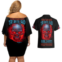 When I Was Born Fire Skull Couples Matching Off Shoulder Short Dress and Hawaiian Shirt - Wonder Print Shop