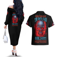When I Was Born Fire Skull Couples Matching Off The Shoulder Long Sleeve Dress and Hawaiian Shirt - Wonder Print Shop