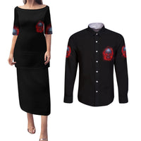 When I Was Born Fire Skull Couples Matching Puletasi Dress and Long Sleeve Button Shirt - Wonder Print Shop