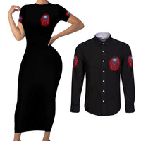 When I Was Born Fire Skull Couples Matching Short Sleeve Bodycon Dress and Long Sleeve Button Shirt - Wonder Print Shop