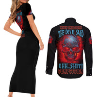 When I Was Born Fire Skull Couples Matching Short Sleeve Bodycon Dress and Long Sleeve Button Shirt - Wonder Print Shop