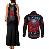 When I Was Born Fire Skull Couples Matching Tank Maxi Dress and Long Sleeve Button Shirt - Wonder Print Shop