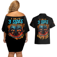 I Have 3 Sides Skull Reaper Couples Matching Off Shoulder Short Dress and Hawaiian Shirt - Wonder Print Shop