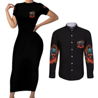 I Have 3 Sides Skull Reaper Couples Matching Short Sleeve Bodycon Dress and Long Sleeve Button Shirt - Wonder Print Shop