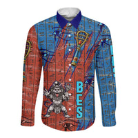 Bes Long Sleeve Button Shirt Ancient Egyptian Hieroglyphs and Sacred Symbols Ancient Myth - Wonder Print Shop