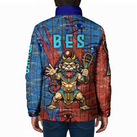 Bes Padded Jacket Ancient Egyptian Hieroglyphs and Sacred Symbols Ancient Myth - Wonder Print Shop