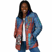 Bes Padded Jacket Ancient Egyptian Hieroglyphs and Sacred Symbols Ancient Myth - Wonder Print Shop