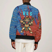 Bes Sleeve Zip Bomber Jacket Ancient Egyptian Hieroglyphs and Sacred Symbols Ancient Myth - Wonder Print Shop