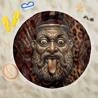Bes Ancient Egyptian Beach Blanket with Leopard Print Ankh and Eye of Horus Egyptian Deity Tribute - Wonder Print Shop