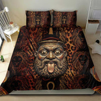 Bes Ancient Egyptian Bedding Set with Leopard Print Ankh and Eye of Horus Egyptian Deity Tribute - Wonder Print Shop