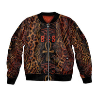Bes Ancient Egyptian Bomber Jacket with Leopard Print Ankh and Eye of Horus Egyptian Deity Tribute - Wonder Print Shop