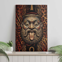 Bes Ancient Egyptian Canvas Wall Art with Leopard Print Ankh and Eye of Horus Egyptian Deity Tribute - Wonder Print Shop