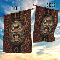 Bes Ancient Egyptian Garden Flag with Leopard Print Ankh and Eye of Horus Egyptian Deity Tribute - Wonder Print Shop