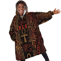 Bes Ancient Egyptian Kid Wearable Blanket Hoodie with Leopard Print Ankh and Eye of Horus Egyptian Deity Tribute - Wonder Print Shop
