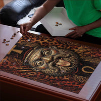 Bes Ancient Egyptian Puzzle with Leopard Print Ankh and Eye of Horus Egyptian Deity Tribute - Wonder Print Shop