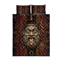 Bes Ancient Egyptian Quilt Bed Set with Leopard Print Ankh and Eye of Horus Egyptian Deity Tribute - Wonder Print Shop