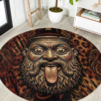 Bes Ancient Egyptian Round Carpet with Leopard Print Ankh and Eye of Horus Egyptian Deity Tribute - Wonder Print Shop