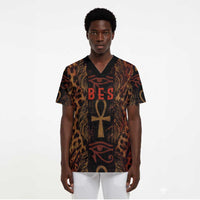 Bes Ancient Egyptian Scrub Top with Leopard Print Ankh and Eye of Horus Egyptian Deity Tribute - Wonder Print Shop