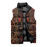 Bes Ancient Egyptian Sleeveless Puffer Jacket with Leopard Print Ankh and Eye of Horus Egyptian Deity Tribute - Wonder Print Shop