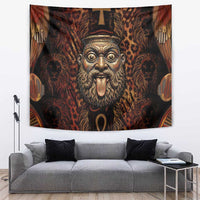 Bes Ancient Egyptian Tapestry with Leopard Print Ankh and Eye of Horus Egyptian Deity Tribute - Wonder Print Shop
