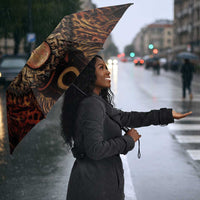 Bes Ancient Egyptian Umbrella with Leopard Print Ankh and Eye of Horus Egyptian Deity Tribute - Wonder Print Shop