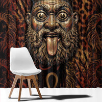 Bes Ancient Egyptian Window Curtain with Leopard Print Ankh and Eye of Horus Egyptian Deity Tribute - Wonder Print Shop