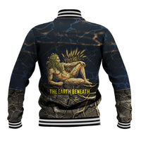 Geb Baseball Jacket Ancient Egyptian Cracked Earth and Wheat Illustration Egyptian Earth God - Wonder Print Shop