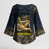 Geb Kimono Sleeve Blouse Ancient Egyptian Cracked Earth and Wheat Illustration Egyptian Earth God - Wonder Print Shop