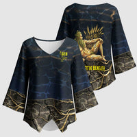 Geb Kimono Sleeve Blouse Ancient Egyptian Cracked Earth and Wheat Illustration Egyptian Earth God - Wonder Print Shop