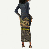 Geb Long Sleeve Bodycon Dress Ancient Egyptian Cracked Earth and Wheat Illustration Egyptian Earth God - Wonder Print Shop