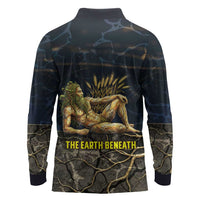 Geb Long Sleeve Polo Shirt Ancient Egyptian Cracked Earth and Wheat Illustration Egyptian Earth God - Wonder Print Shop