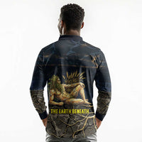Geb Long Sleeve Polo Shirt Ancient Egyptian Cracked Earth and Wheat Illustration Egyptian Earth God - Wonder Print Shop