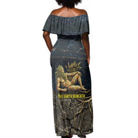 Geb Off Shoulder Maxi Dress Ancient Egyptian Cracked Earth and Wheat Illustration Egyptian Earth God - Wonder Print Shop