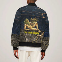 Geb Sleeve Zip Bomber Jacket Ancient Egyptian Cracked Earth and Wheat Illustration Egyptian Earth God - Wonder Print Shop
