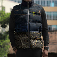 Geb Sleeveless Puffer Jacket Ancient Egyptian Cracked Earth and Wheat Illustration Egyptian Earth God - Wonder Print Shop