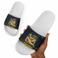 Geb Slide Sandals Ancient Egyptian Cracked Earth and Wheat Illustration Egyptian Earth God - Wonder Print Shop