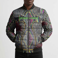Geb Ancient Egyptian Bomber Puffer Jacket with Serpent Throne and Snake Skin Texture Egyptian Earth God Tribute - Wonder Print Shop