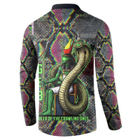 Geb Ancient Egyptian Button Sweatshirt with Serpent Throne and Snake Skin Texture Egyptian Earth God Tribute