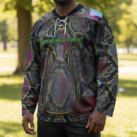 Geb Ancient Egyptian Hockey Jersey with Serpent Throne and Snake Skin Texture Egyptian Earth God Tribute - Wonder Print Shop
