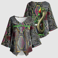 Geb Ancient Egyptian Kimono Sleeve Blouse with Serpent Throne and Snake Skin Texture Egyptian Earth God Tribute - Wonder Print Shop