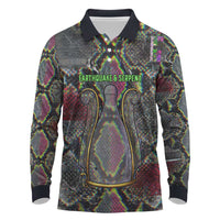 Geb Ancient Egyptian Long Sleeve Polo Shirt with Serpent Throne and Snake Skin Texture Egyptian Earth God Tribute - Wonder Print Shop