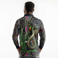 Geb Ancient Egyptian Long Sleeve Polo Shirt with Serpent Throne and Snake Skin Texture Egyptian Earth God Tribute - Wonder Print Shop