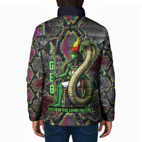 Geb Ancient Egyptian Padded Jacket with Serpent Throne and Snake Skin Texture Egyptian Earth God Tribute - Wonder Print Shop