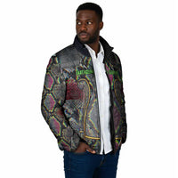 Geb Ancient Egyptian Padded Jacket with Serpent Throne and Snake Skin Texture Egyptian Earth God Tribute - Wonder Print Shop