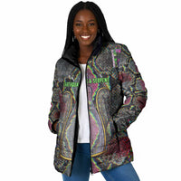 Geb Ancient Egyptian Padded Jacket with Serpent Throne and Snake Skin Texture Egyptian Earth God Tribute - Wonder Print Shop