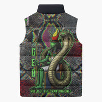 Geb Ancient Egyptian Sleeveless Puffer Jacket with Serpent Throne and Snake Skin Texture Egyptian Earth God Tribute - Wonder Print Shop