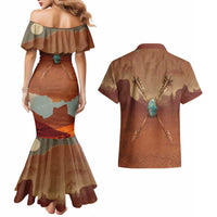 Geronimo Native American Couples Matching Mermaid Dress and Hawaiian Shirt Rifle and Desert Landscape Native American Warrior - Wonder Print Shop