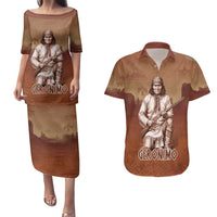 Geronimo Native American Couples Matching Puletasi and Hawaiian Shirt Rifle and Desert Landscape Native American Warrior - Wonder Print Shop