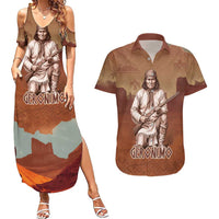 Geronimo Native American Couples Matching Summer Maxi Dress and Hawaiian Shirt Rifle and Desert Landscape Native American Warrior - Wonder Print Shop